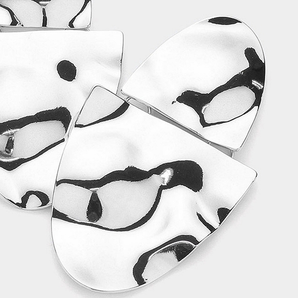 Silver Drop Earrings 2.75" Modern Abstract Metal Plate Casual Womens Hammered - Picture 2 of 2